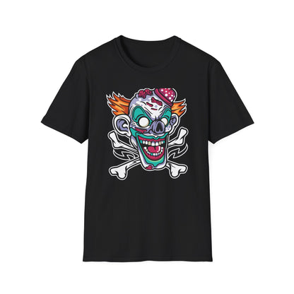 Spooky Zombie Clown Skull T-Shirt - Creepy Horror Fan Graphic Tee for Halloween & Edgy Style