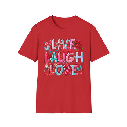 Ultimate Live Laugh Love T-Shirt | Charming Valentine's Gnome & Rose Heart Tee | Expressive Gift for Her