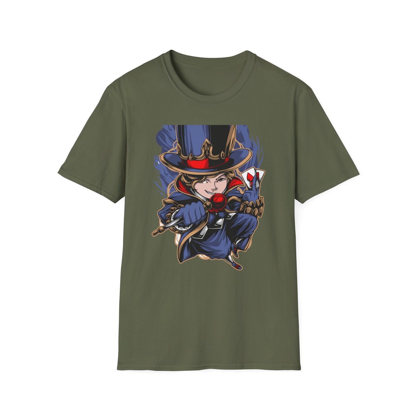 Enchanting Magician T-Shirt | Anime Style Illusionist Tee with Top Hat & Playing Cards | Unique Fantasy Graphic Apparel
