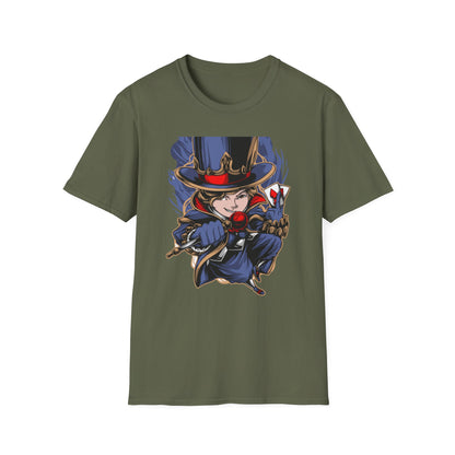 Enchanting Magician T-Shirt | Anime Style Illusionist Tee with Top Hat & Playing Cards | Unique Fantasy Graphic Apparel