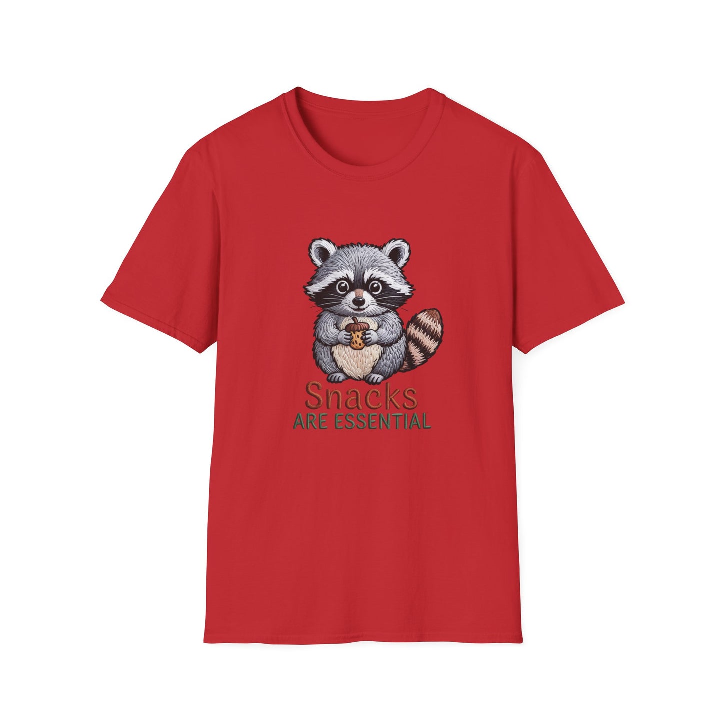 Hilarious "Snacks Are Essential" Raccoon T-Shirt | Adorable Animal Lover Tee | Ultimate Comfort & Style