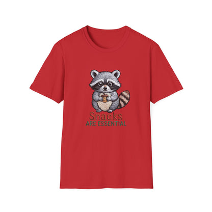 Hilarious "Snacks Are Essential" Raccoon T-Shirt | Adorable Animal Lover Tee | Ultimate Comfort & Style