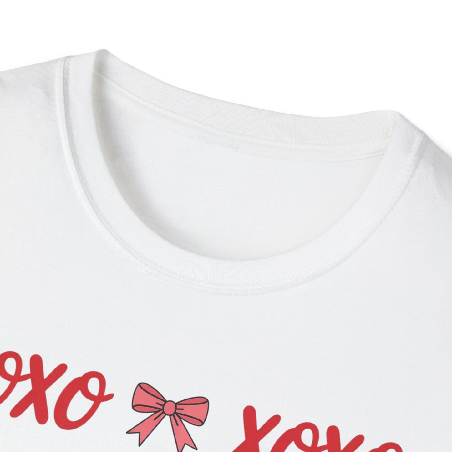 Adorable XOXO Bows & Sparkles T-Shirt | Sweet Hugs & Kisses Valentine's Day Tee for Women | Charming Romantic Gift