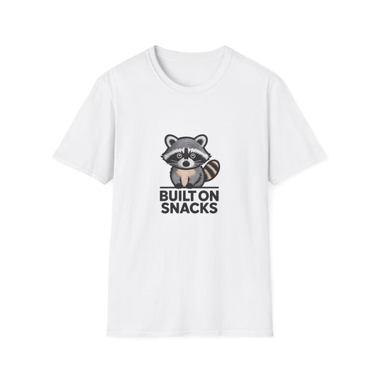 Adorable Raccoon 'Built On Snacks' T-Shirt - Hilarious Animal Lover & Foodie Tee | Ultimate Funny Gift for Snack Enthusiasts!