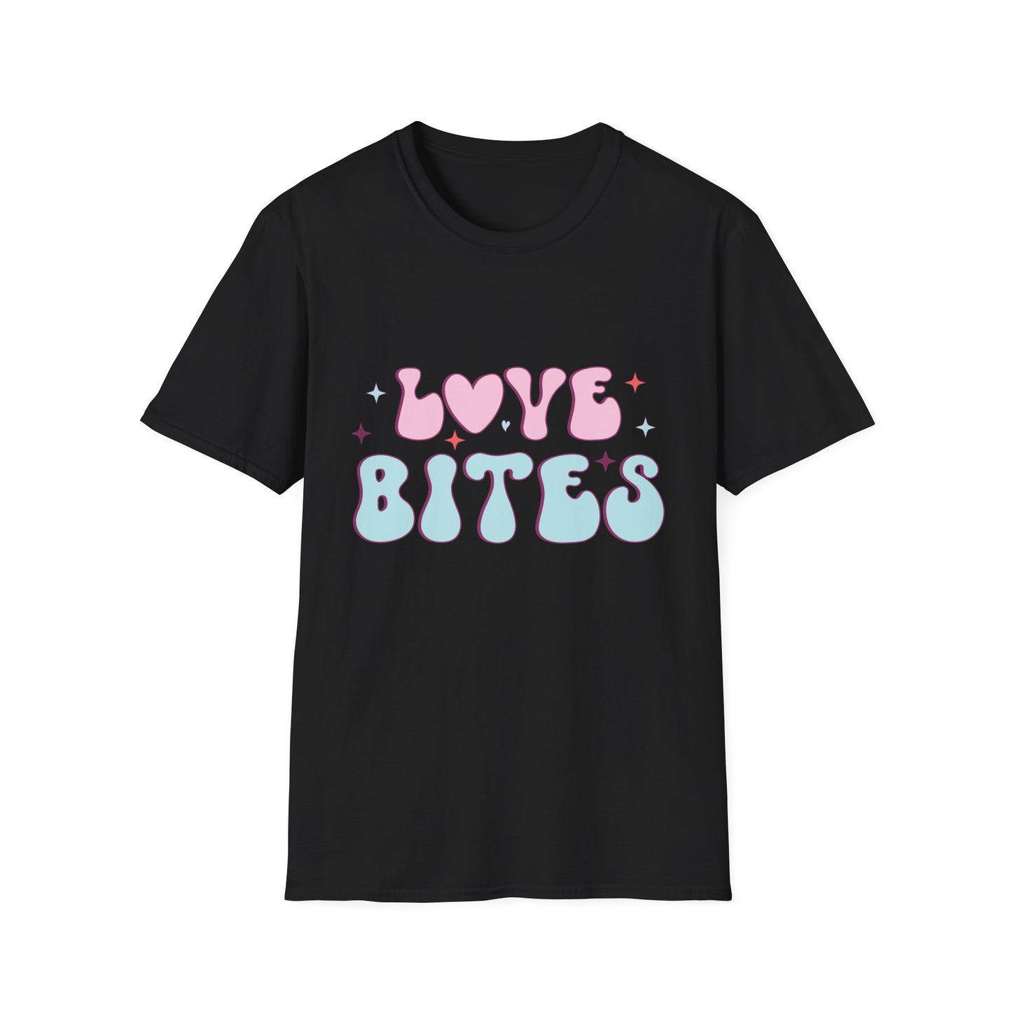 Trendy Love Bites T-Shirt | Groovy Retro Y2K Pink Blue Hearts & Stars Valentine's Day Tee | Adorable Aesthetic Top