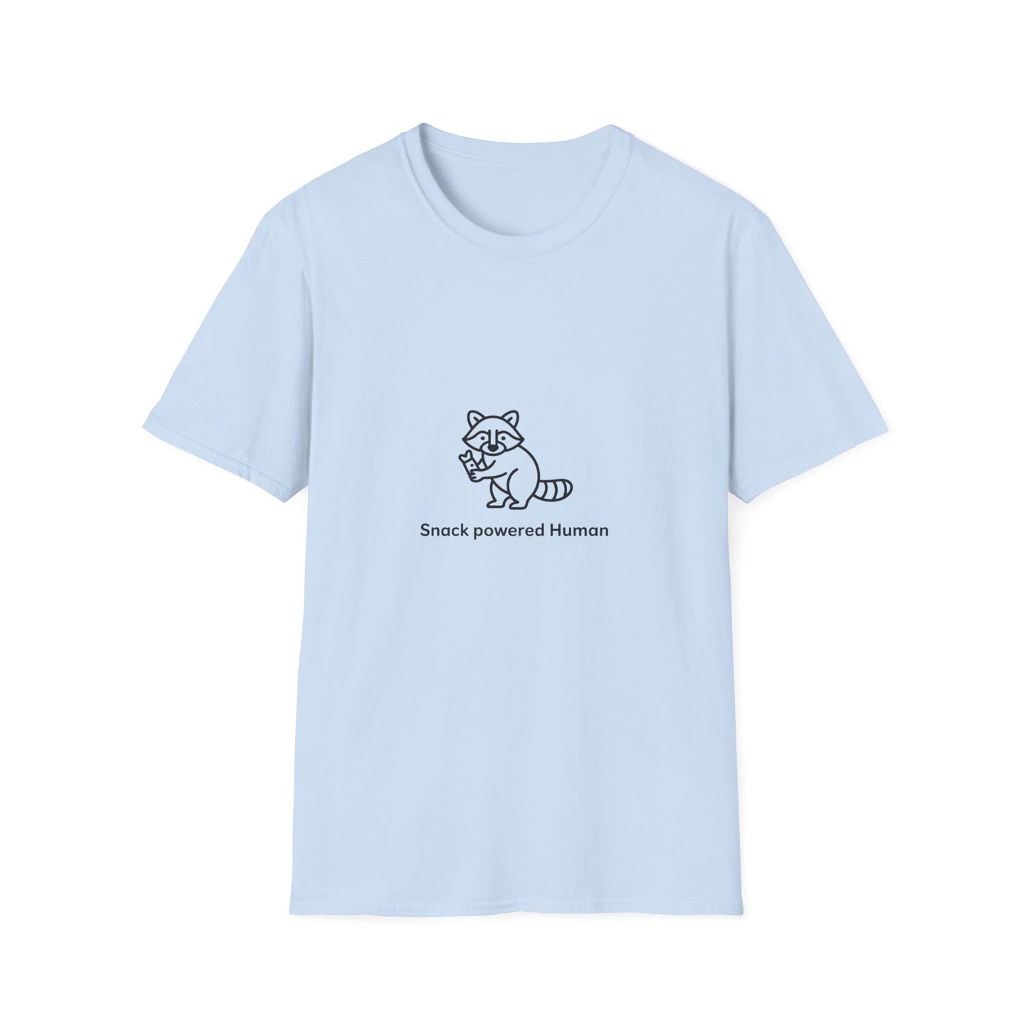 Snack Powered Human Raccoon T-Shirt | Funny Foodie Animal Lover Tee | Cute & Comfy Graphic Tee for Snack Enthusiasts