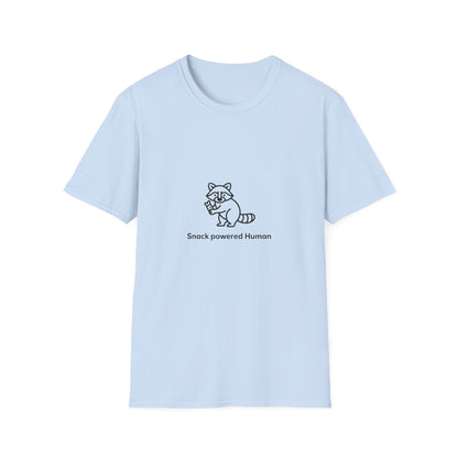 Snack Powered Human Raccoon T-Shirt | Funny Foodie Animal Lover Tee | Cute & Comfy Graphic Tee for Snack Enthusiasts
