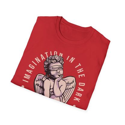 Captivating Blindfolded Cherub T-Shirt | 'Imagination In The Dark' Aesthetic Graphic Tee for Artistic Souls