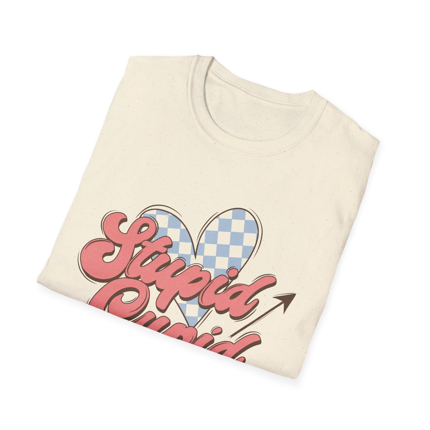Stupid Cupid Retro T-Shirt | Sarcastic Anti-Valentine's Day Tee with Checkerboard Heart & Arrow | Funny Love Gift