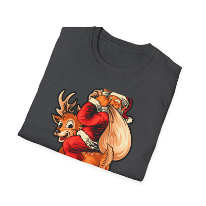 Epic Santa Riding Reindeer T-Shirt - Funny Christmas Piggyback Holiday Tee | Joyful Festive Apparel