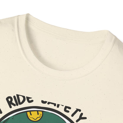 Vibrant Biker Girl Helmet T-Shirt | "Slow Ride Safety First" Retro Motorcycle Rider Tee for Women
