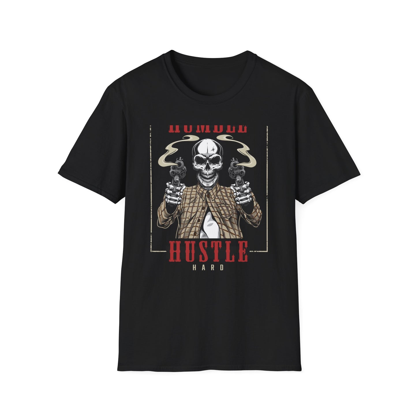Stay Humble Hustle Hard Skull T-Shirt - Edgy Revolver Streetwear Tee for Men - Bold Urban Motivational Apparel