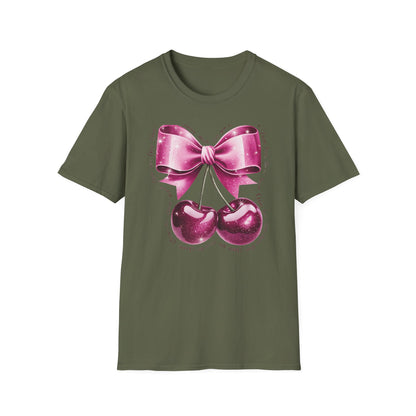 Sparkling Pink Cherry Love T-Shirt - Adorable Bow & Sweet Cherries Romantic Gift Tee for Her