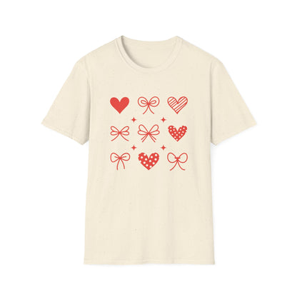 Adorable Valentine's Day Hearts & Bows T-Shirt | Sweet Romantic Love Graphic Tee for Women, Girls & Teens