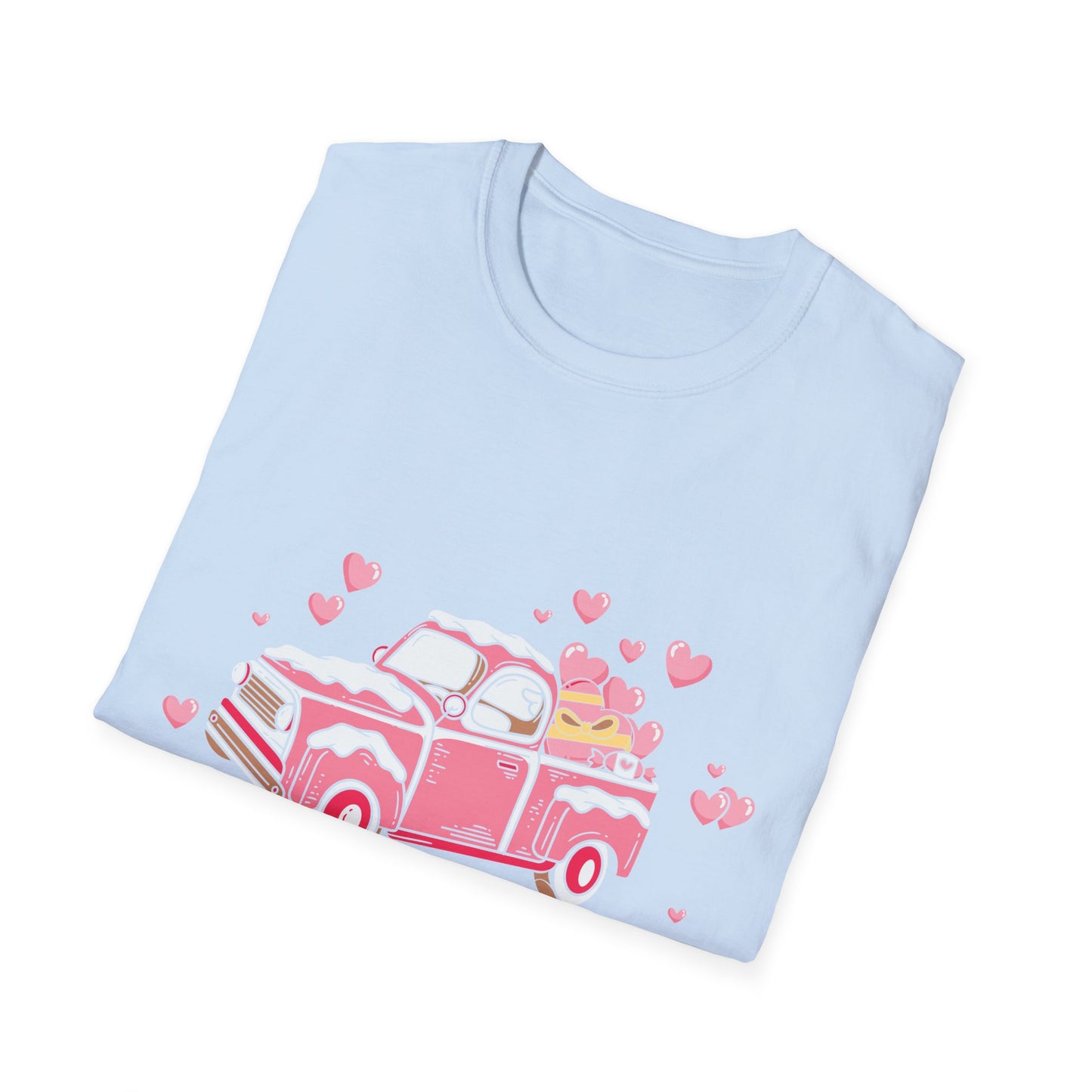 Adorable Pink Vintage Pickup Truck T-Shirt - Sweet Valentine's Day Hearts & Gifts Tee for Her | Charming Love Design