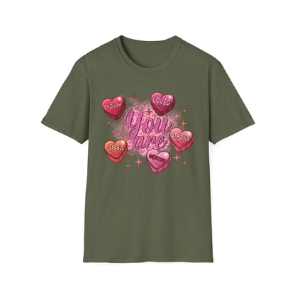 Vibrant 'You Are' Empowering T-Shirt | Self-Love Conversation Hearts & Leopard Print Tee for Women & Girls | Positive Affirmation Gift