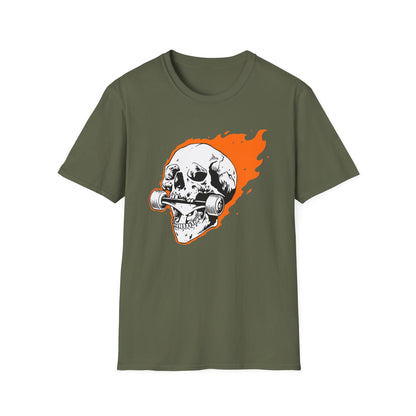 Epic Flaming Skull Skateboard T-Shirt – Rad Skater & Punk Rock Graphic Tee for Bold Street Style