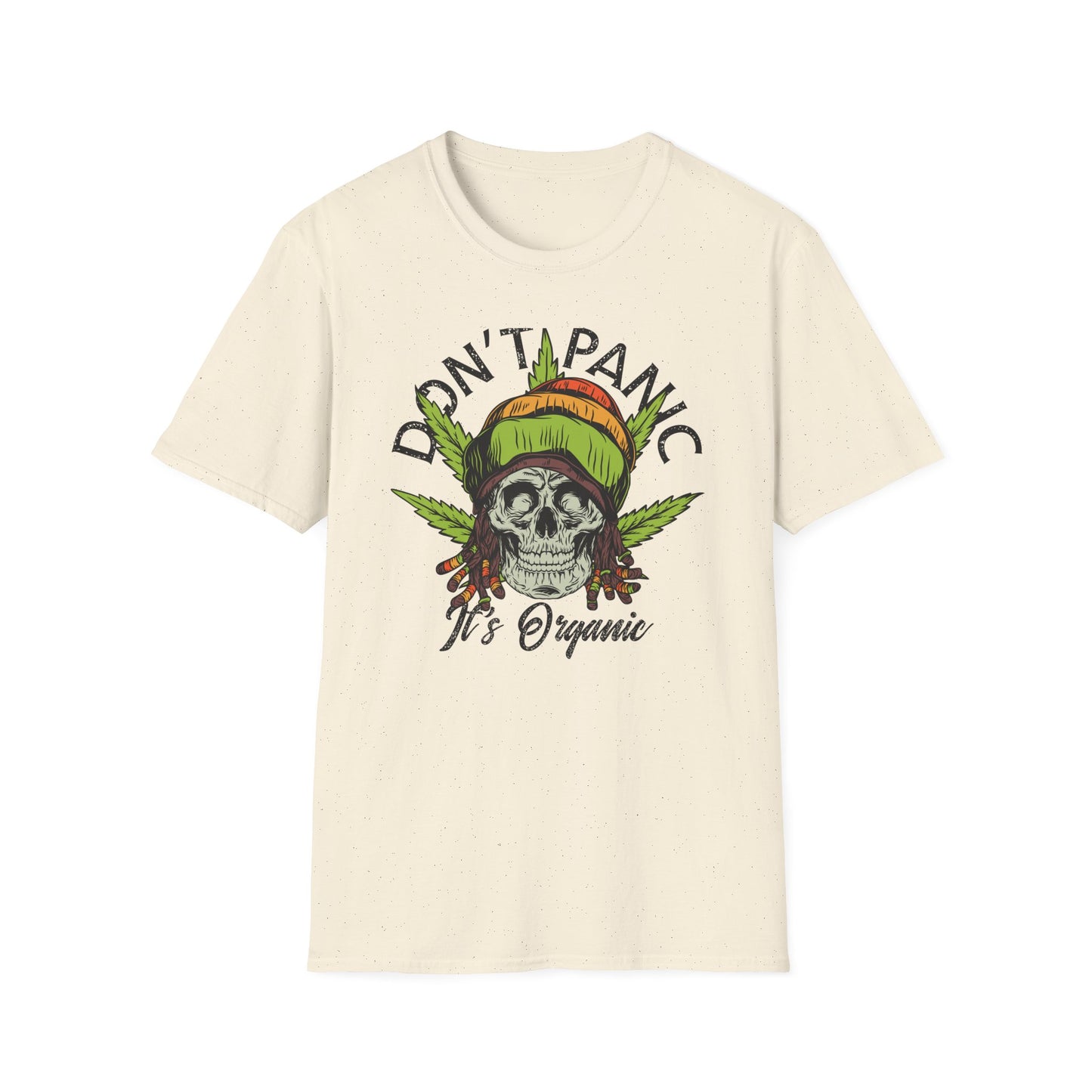 Awesome Don't Panic It's Organic Rasta Skull T-Shirt | Unique Cannabis Leaf Reggae Tee for Chill Vibes