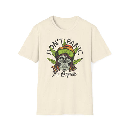 Awesome Don't Panic It's Organic Rasta Skull T-Shirt | Unique Cannabis Leaf Reggae Tee for Chill Vibes
