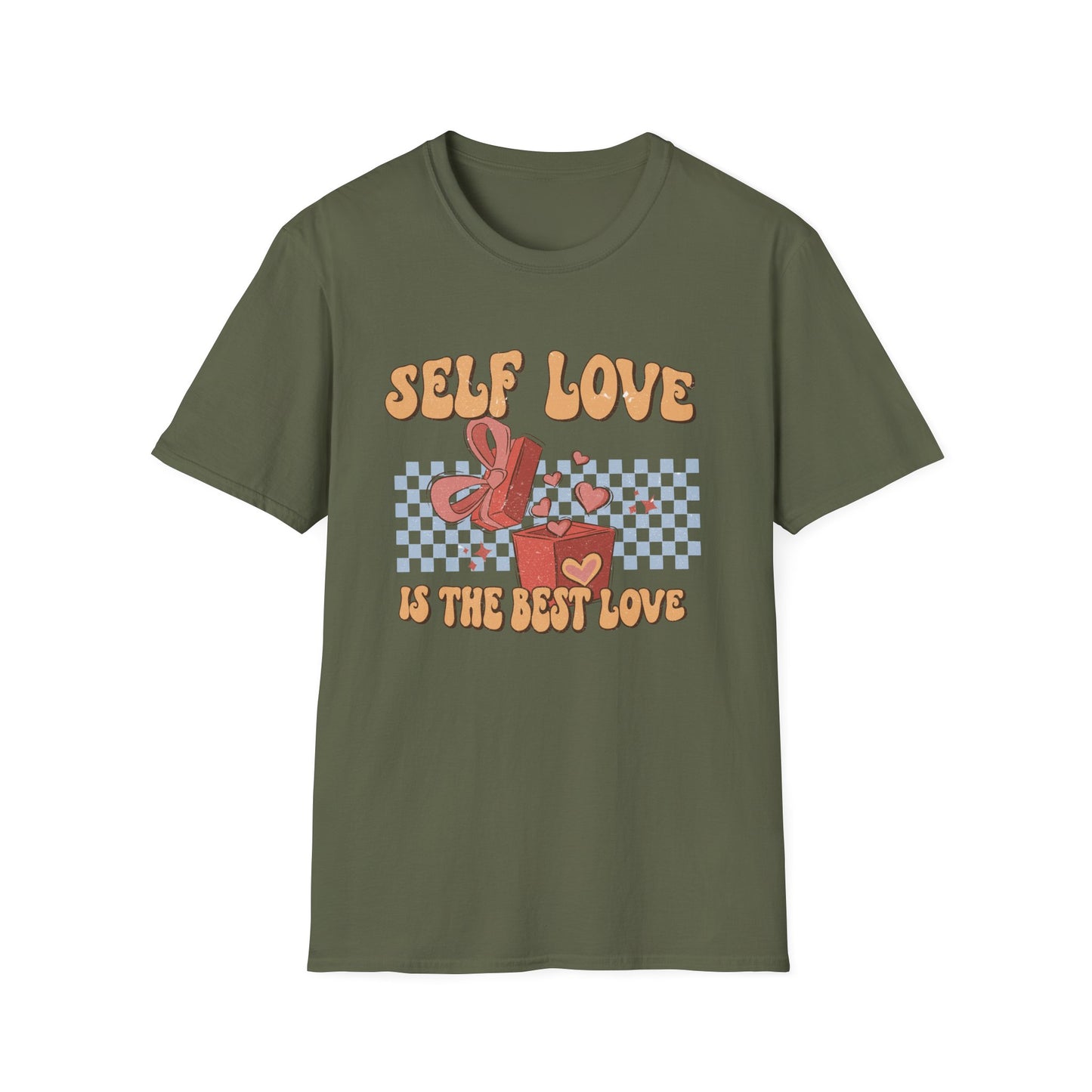 Empowering Self Love Is The Best Love T-Shirt | Groovy Retro Gift Tee | Positive Vibes Checkerboard Style