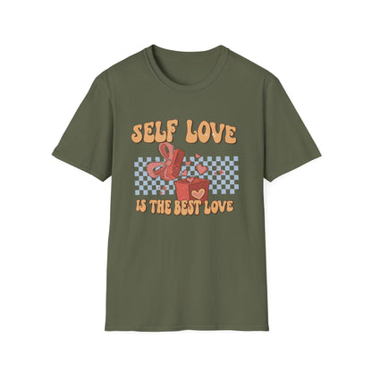 Empowering Self Love Is The Best Love T-Shirt | Groovy Retro Gift Tee | Positive Vibes Checkerboard Style
