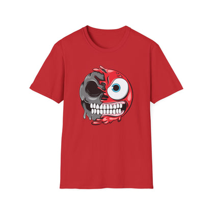 Awesome Split Personality Skull Emoji T-Shirt - Unique Edgy Design for Dark Humor & Bold Style