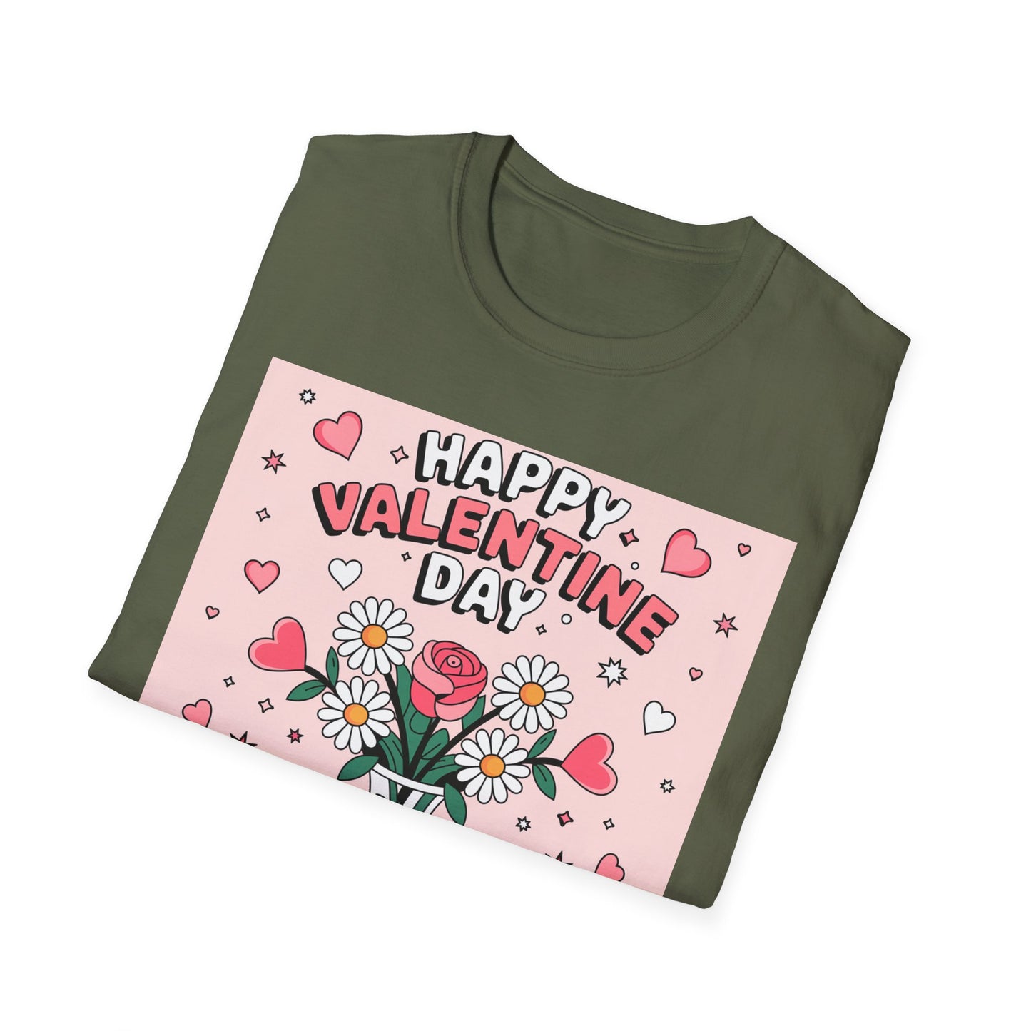 Happy Valentine's Day Floral T-Shirt | Retro Hearts & Daisy Bouquet Tee | Sweet Romantic Gift Idea
