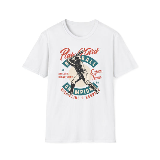 Classic Baseball Play Hard Champion T-Shirt | Vintage Athletic Department Super Team Tee | Dynamic Sports Fan Gift