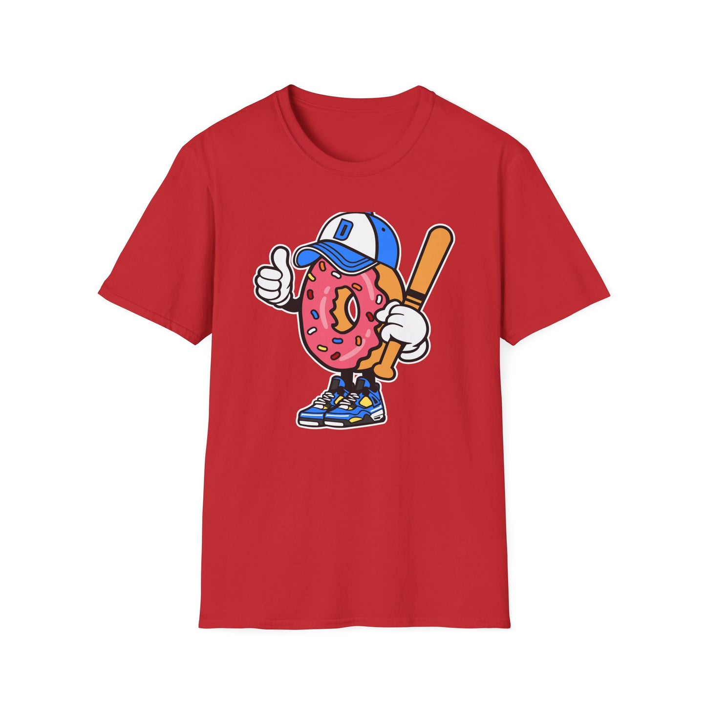 Epic Donut Baseball Player T-Shirt | Fun Sprinkle Drip Tee | Cool Cartoon Mascot Streetwear | Unique Foodie & Sports Fan Graphic Tee