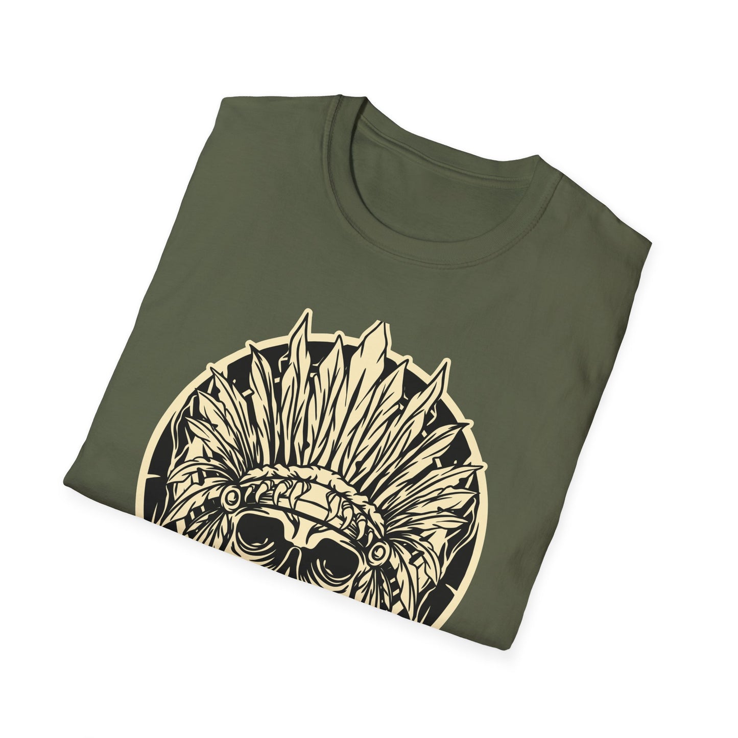 Striking Feather Headdress Skull T-Shirt | Mystic Tribal Warrior Graphic Tee | Bold Unique Apparel for Edgy Souls