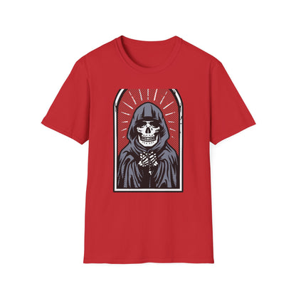 Mystic Grim Reaper Rosary T-Shirt | Edgy Skeleton Skull Goth Tee | Unique Dark Aesthetic Apparel | Spooky Halloween Gift