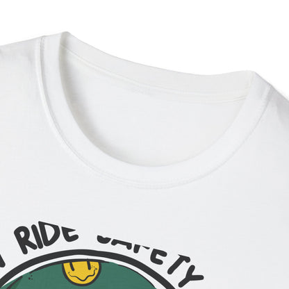Vibrant Biker Girl Helmet T-Shirt | "Slow Ride Safety First" Retro Motorcycle Rider Tee for Women