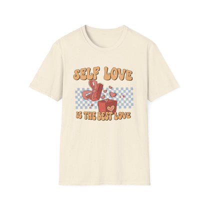 Empowering Self Love Is The Best Love T-Shirt | Groovy Retro Gift Tee | Positive Vibes Checkerboard Style