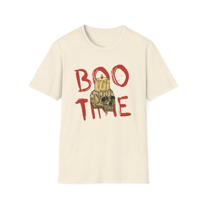 Spooky 'Boo Time' Skull Candle Halloween T-Shirt | Hauntingly Cool Graphic Tee for Men & Women | Unique Gothic Fall Apparel