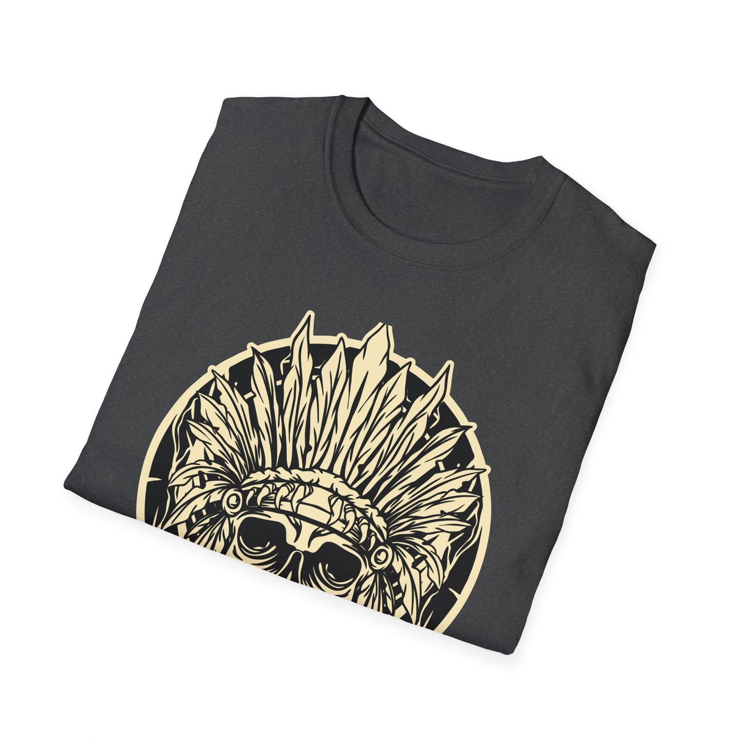 Striking Feather Headdress Skull T-Shirt | Mystic Tribal Warrior Graphic Tee | Bold Unique Apparel for Edgy Souls