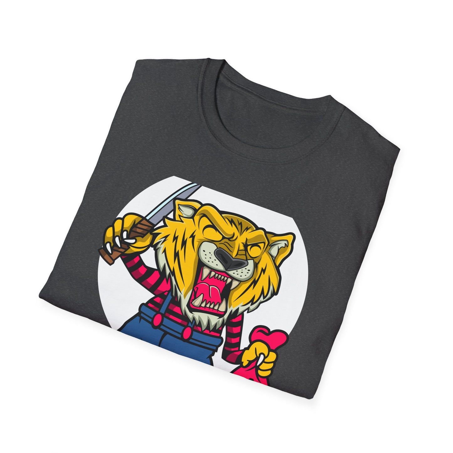 Fierce Tiger Hustler T-Shirt: Bold Roaring Gangster Streetwear Graphic Tee with Knife & Money Bag
