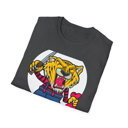 Fierce Tiger Hustler T-Shirt: Bold Roaring Gangster Streetwear Graphic Tee with Knife & Money Bag