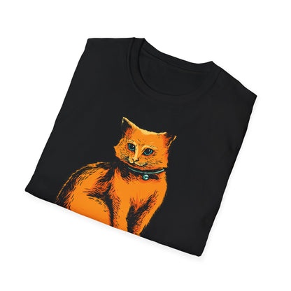 Vibrant Orange Cat & Food Bowl T-Shirt | Adorable Blue-Eyed Feline Lover Tee | Unique Pet Owner Gift Idea