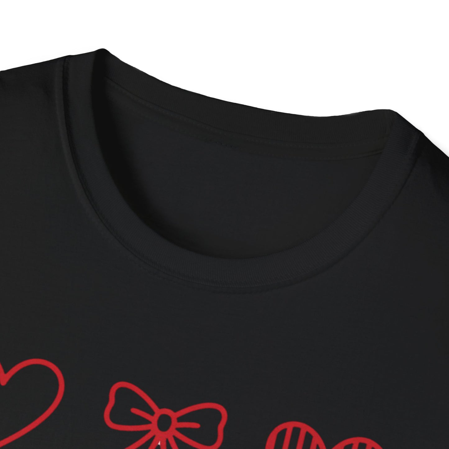Charming Red Hearts & Bows Pattern T-Shirt | Adorable Love Core Graphic Tee for Women & Teens | Sweet Valentine's Day Gift Idea