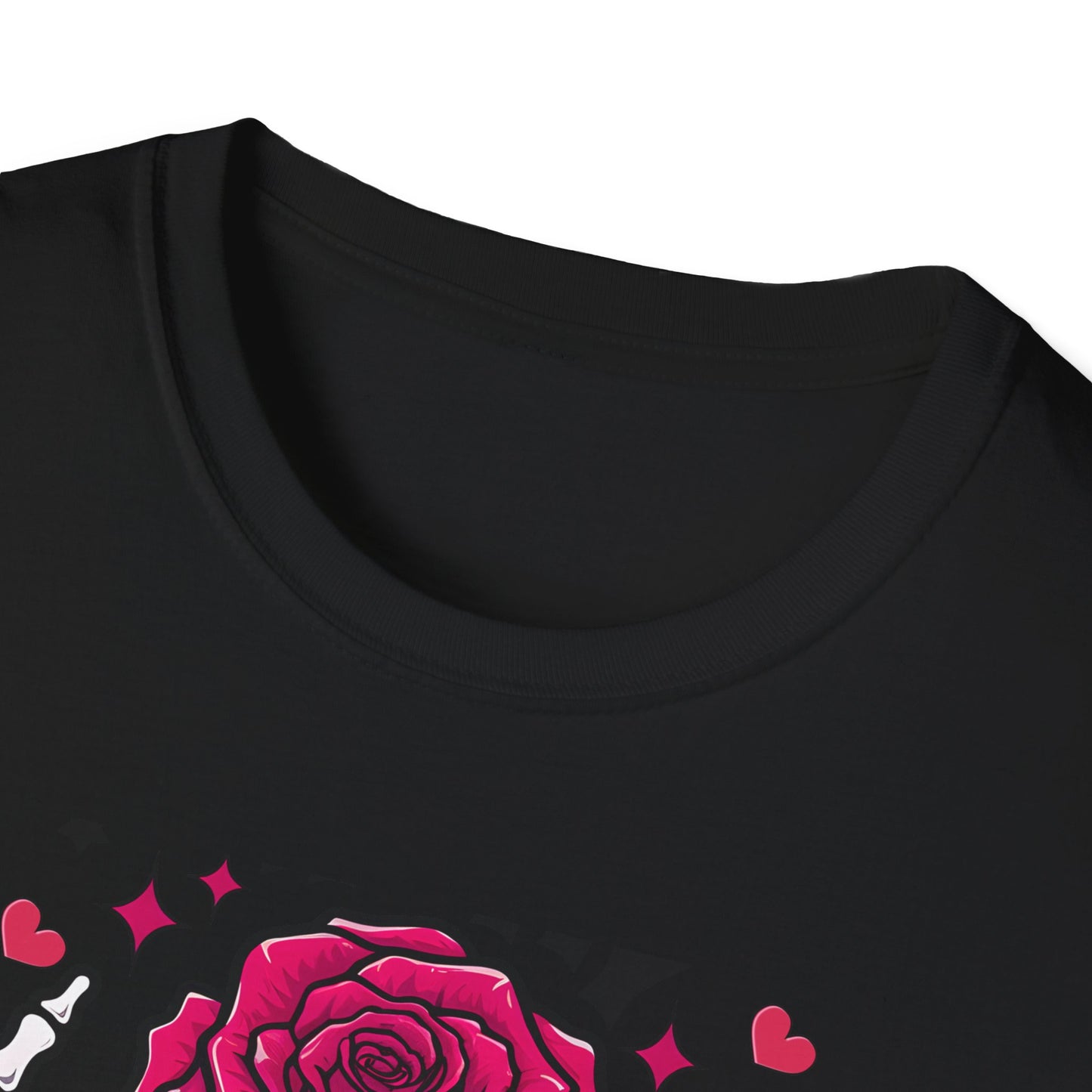 Spooky Sweet Valentine's T-Shirt: Skeleton Hands Holding Pink Rose & Heart - Unique Gothic Love Tee Gift