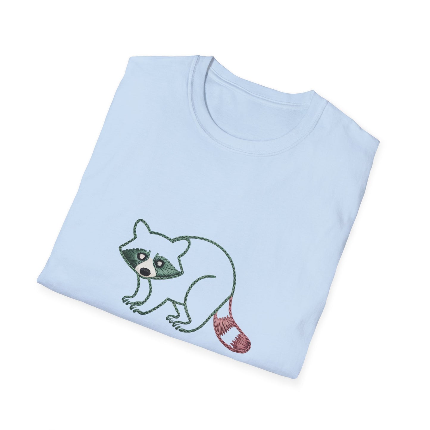 Hilarious Raccoon Running On Snacks T-Shirt | Unique Embroidered Style Animal Lover Tee | Funny Foodie Gift