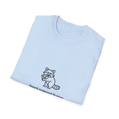 Snack Powered Human Raccoon T-Shirt | Funny Foodie Animal Lover Tee | Cute & Comfy Graphic Tee for Snack Enthusiasts
