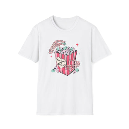 Spooky-Cute 'You Make My Heart' Skull Popcorn T-Shirt - Pastel Goth Love Tee Gift