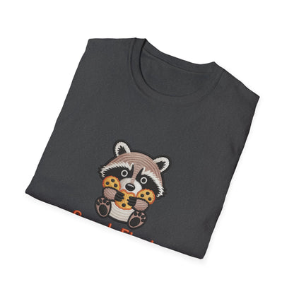 Irresistible "Snack First Mood Second" Raccoon T-Shirt | Cute Foodie Comfort Tee & Funny Gift