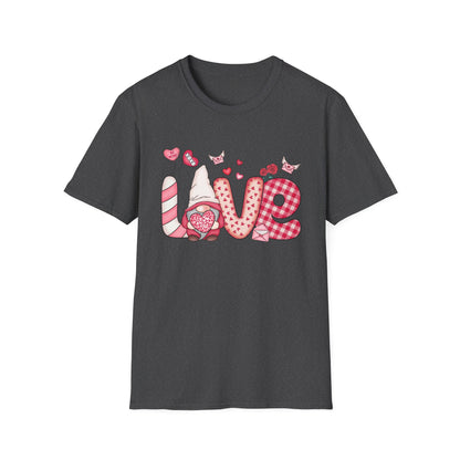 Charming Valentine's LOVE Gnome T-Shirt - Adorable Heart & Rose Tee for Her, Perfect Romantic Gift Idea