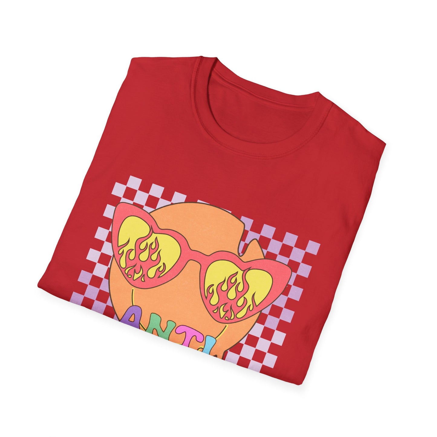 Anti Love Club T-Shirt | Edgy Retro Smiley Face & Flaming Heart Sunglasses | Trendy Grunge Y2K Aesthetic Tee