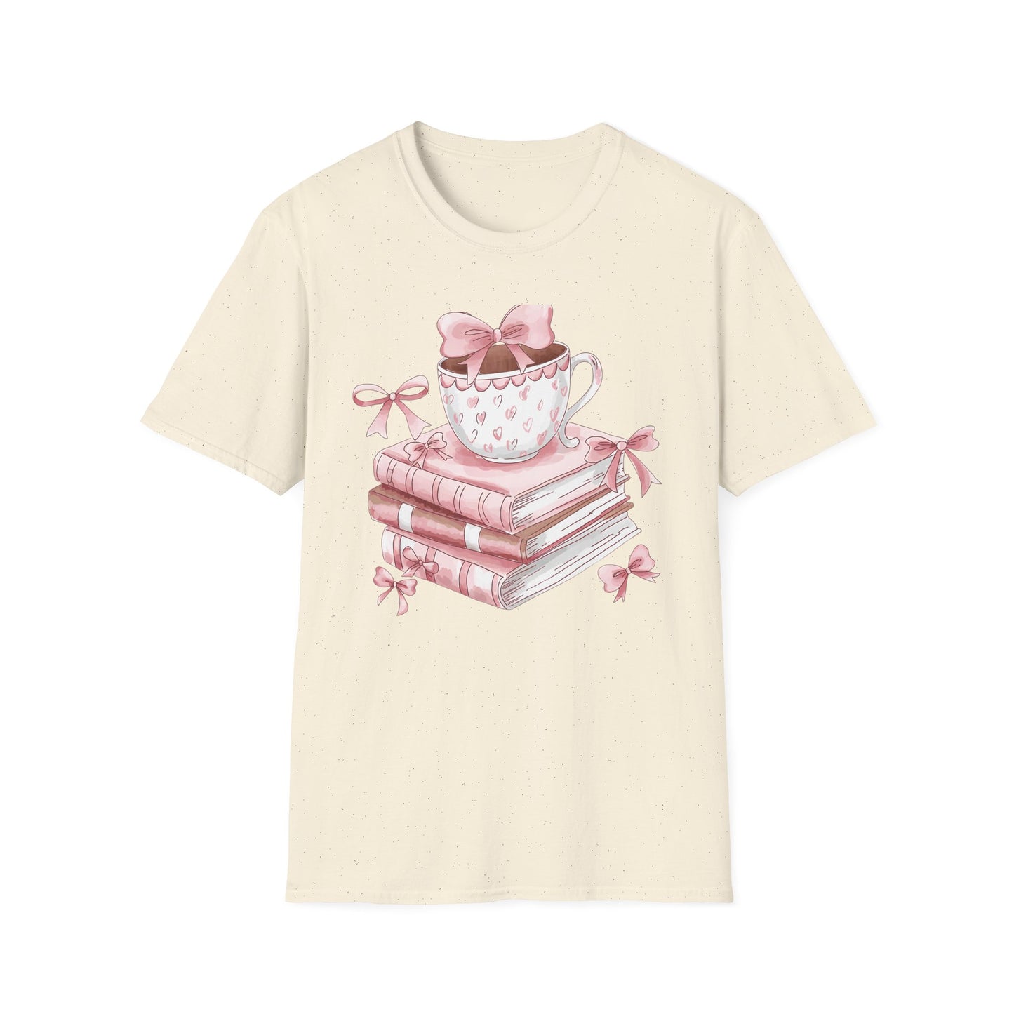 Cozy Pink Books & Teacup T-Shirt | Aesthetic Book Lover Gift | Delightful Reader Style Top