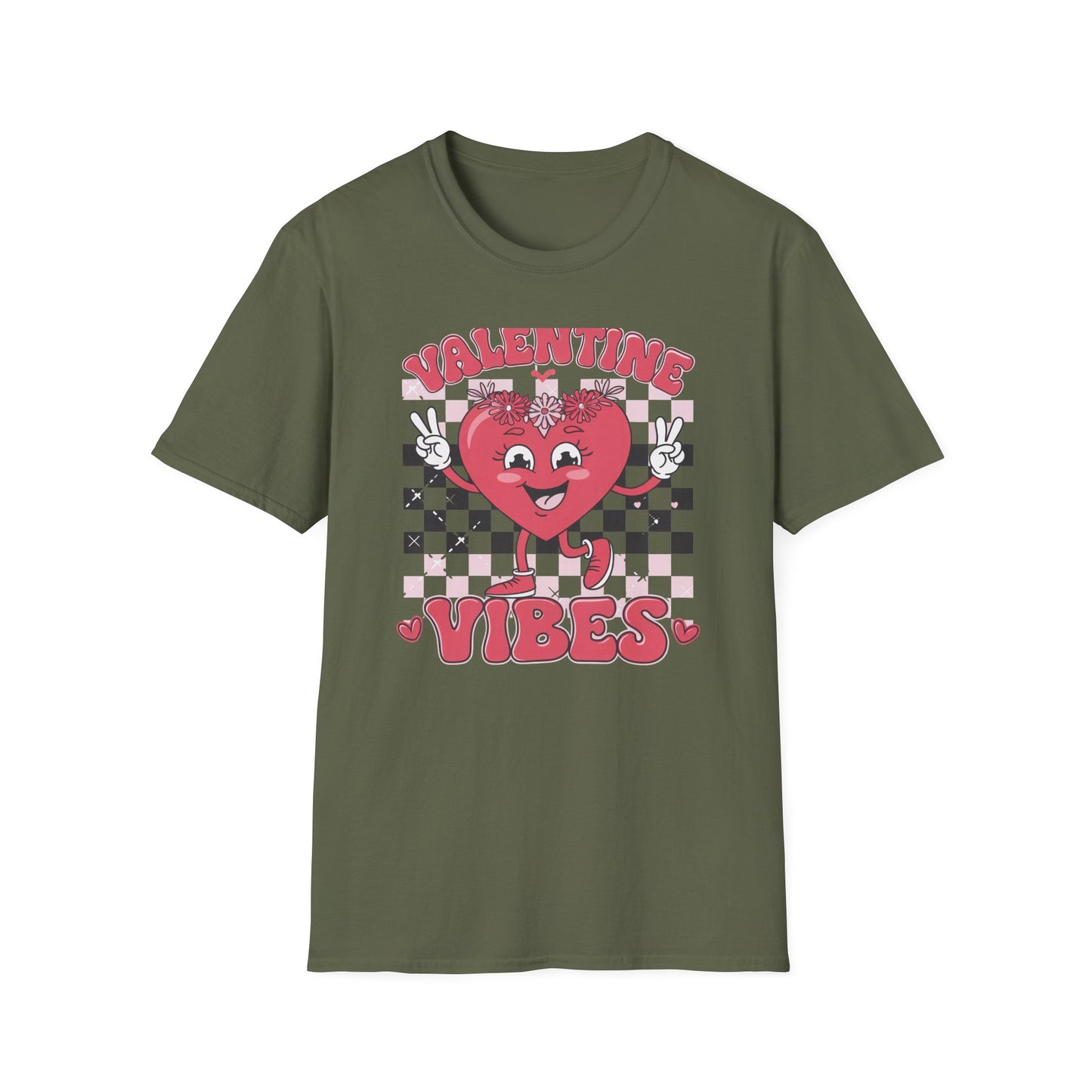 Groovy Valentine Vibes T-Shirt | Adorable Retro Heart Peace Sign Tee with Flower Crown for Valentine's Day