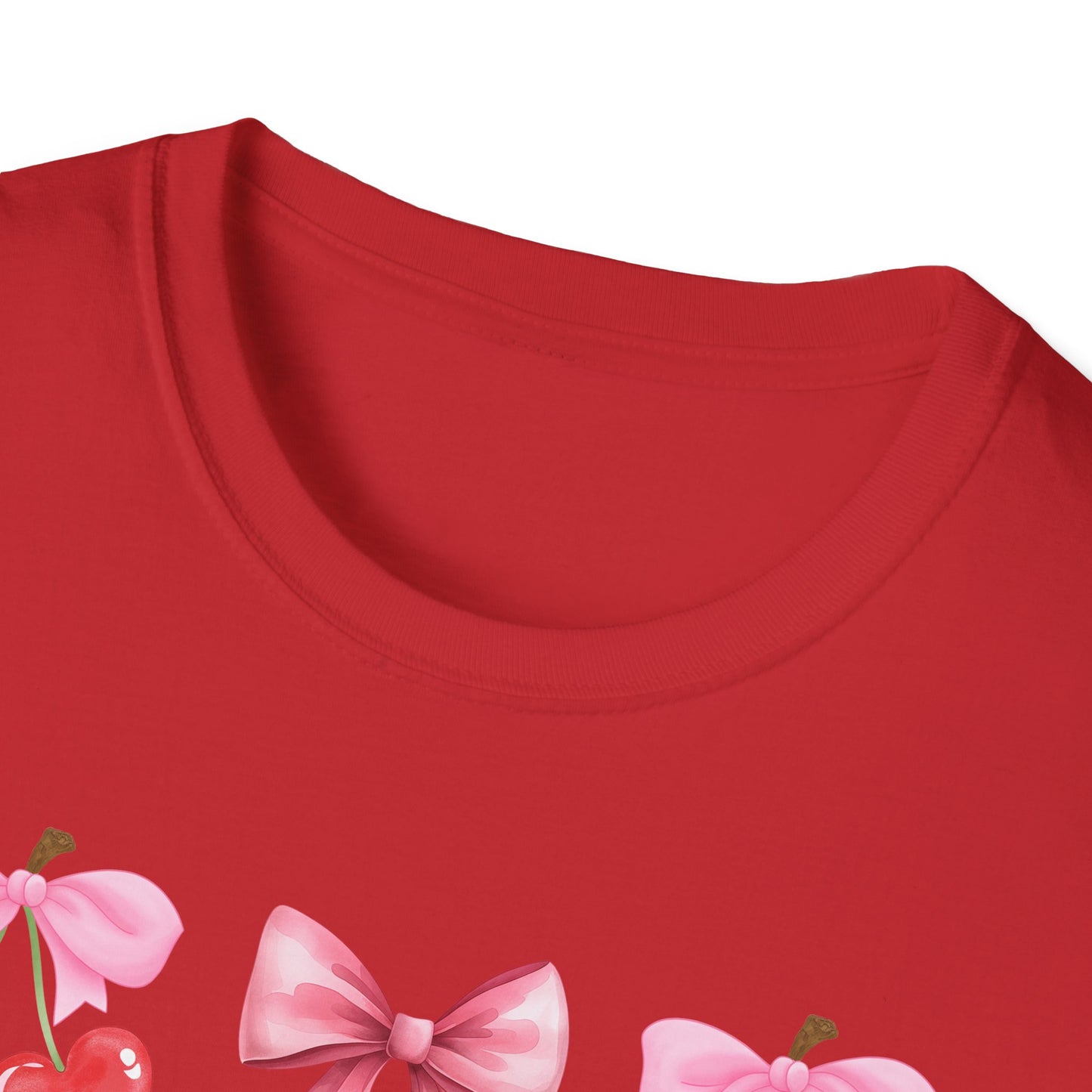 Delightful Pink Bow & Heart Cherry T-Shirt - Adorable Lovecore Aesthetic Tee for Her | Sweet Valentine's Gift