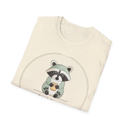 Snacks Keep Me Going Raccoon T-Shirt - Cute Funny Foodie Animal Tee for Snack Lovers & Lazy Day Comfort | Must-Have Gift